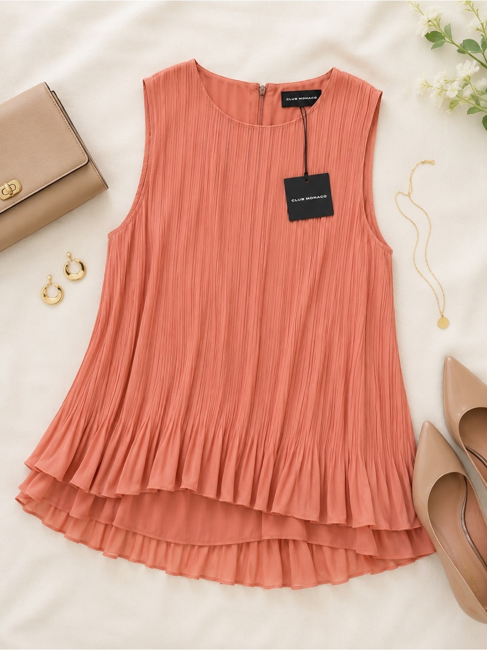 Club Monaco Pleated Swing Top – Peach – Size Medium – NWT 🍑